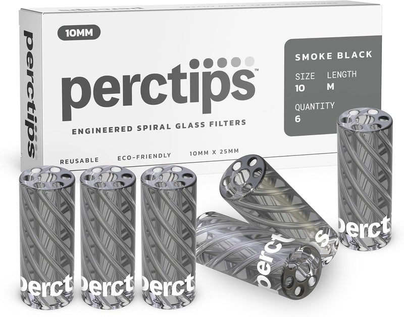 PercTips Glass Tips 10mm Spiral Vortex Clear Filters - 6 Count Perc Tips (Smoke Black) - Image 1